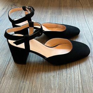 J. Crew Maisie Ankle-Strap Pumps Suede Size 6 Shoes Heels - black